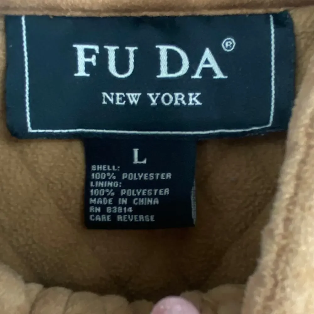 Fu Da New York Faux Suede Camel Brown Quilted Jacket Women's Size Large